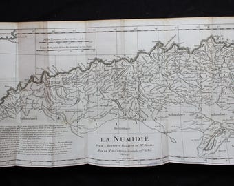 1742 Antique Roman History Book – Large Fold-Out Map of Numidia (7.9 × 19.7")