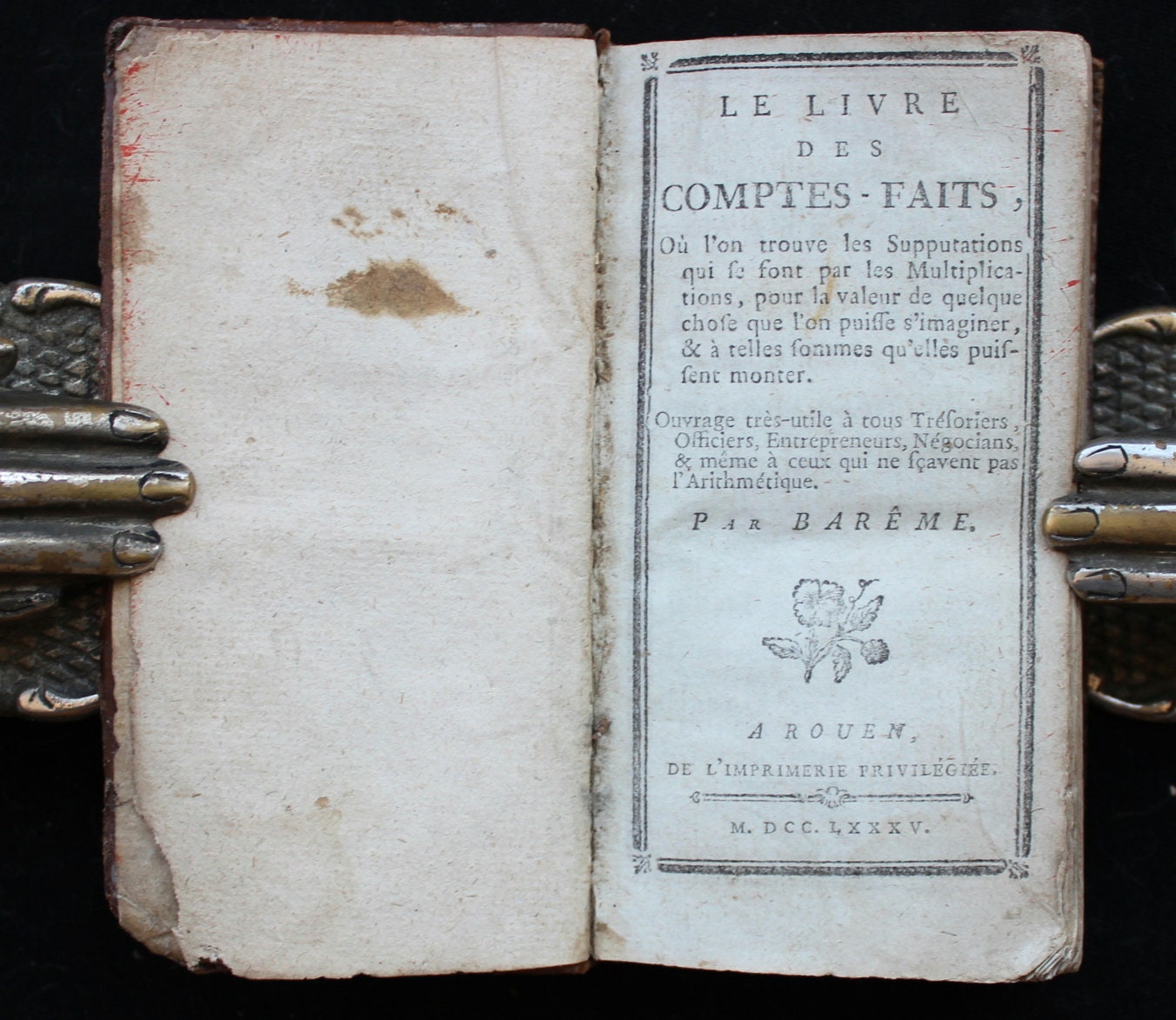 1785 RARE Antique Accounting Book Ledger le Livres Des Comptesfaits by