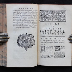 1740 Antique Bible: Saint Paul Epistles, Latin & French Text, Leather Bound