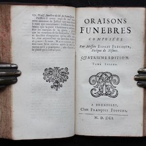 1701 French Oratory Masterpieces - Flechier&#39;s Funeral Orations for Maria Theresa of Austria & Turenne - Solemn Speeches - Leather Bound