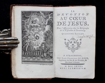 1767 French Catholic Book: Devotion to the Heart of Jesus, Engraved Plates