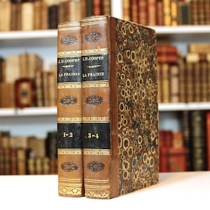 RARE 1827 James Fenimore COOPER The Prairie : A Tale Première édition française 4 volumes reliés en 2 reliures en cuir Littérature américaine des années 1800