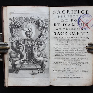 1719 Antique French Catholic Book: Eucharistic Devotion, Engraved Plates