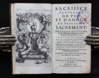 1719 Antique French Catholic Book: Eucharistic Devotion, Engraved Plates