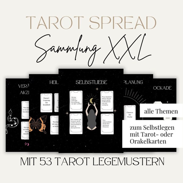 Tarot Legemuster Sammlung XXL, Tarot spreads, alle Themen, für Anfänger und Fortgeschrittene, deutsch, Spickzettel, Legesystem, Kartenlegen