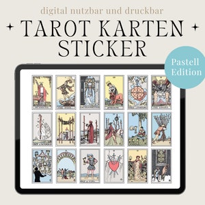 Pegatinas de cartas del tarot, 78 cartas Rider-Waite-Smith, pegatinas digitales en tonos pastel, cuaderno de diario de tarot, planificador de tarot, baraja de cartas imprimible