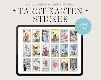Tarot card sticker, 78 Rider Waite Smith Full Set Deck, Pastel, digital printable Stickers, Tarot Journal, Notebook, Planner, Card Deck