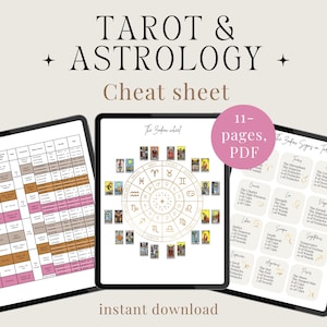 Tarot and Astrology Cheat sheet, Reference, Worksheet, study sheet, zodiac signs planets in Tarot, PDF printable, instant digital download
