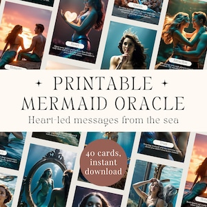 Oráculo de la Sirena – Juego de 40 cartas imprimibles para afirmaciones y rituales | Baraja digital del Oráculo del Océano, regalo espiritual, agua