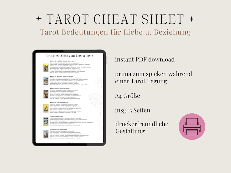 Tarot Cheat Sheet for Love and Relationships, Cheat Sheet German ...