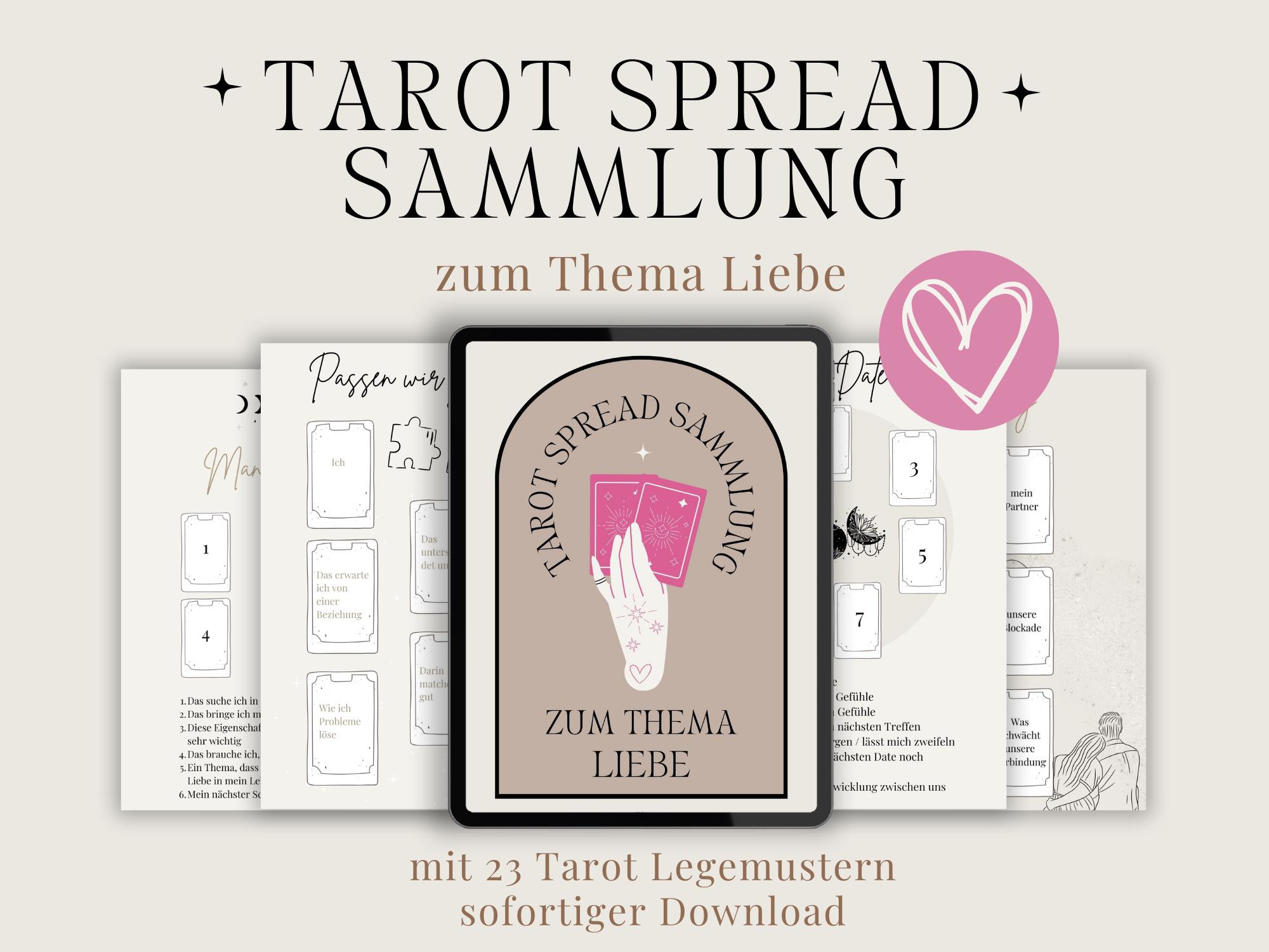 Tarot spread Sammlung zum Thema Liebe | Legemuster für Tarot Liebesorakel Kartenlegen Legesystem Partner, Tarot spreads deutsch druckbar