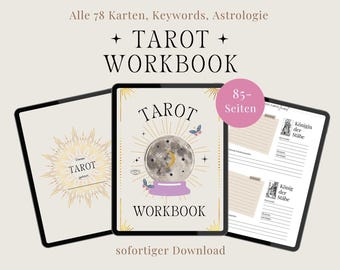 Tarot Workbook PDF • spiritual journal for daily card reading reflection intuition • witchy Printable Tarot learning guide German beginners