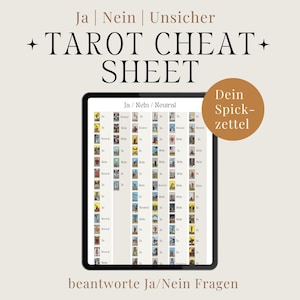 タロット カンニング シート ドイツ語、はい、いいえ、わからない質問、カンニング シート、参考書、学習、カード リーディング、タロット ヘルプ、読み方の指示、意味