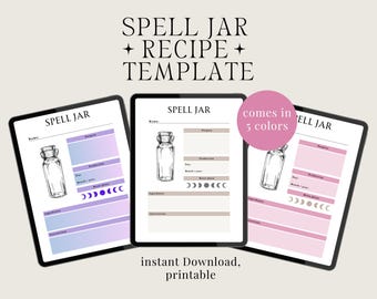 Spell Jar Recipe Template | Spells Witchcraft Basics | printable Book of Shadows Grimoire Pages | instant Download Baby Witch | Magical Jar