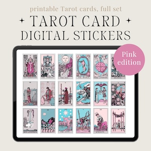 Pegatinas de cartas del Tarot, 78 cartas Rider Waite Smith, Vintage rosa, Mini pegatinas imprimibles de bruja digital, Grimorie, Pastel de baraja de cartas completa