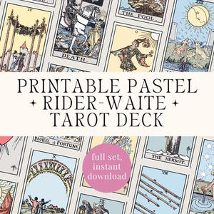 Baraja de Tarot Rider Waite Smith imprimible: 78 cartas en colores pastel. Baraja de tarot de uso comercial. Baraja vintage RWS. Descarga.
