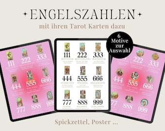 Angel Numbers & Tarot Meaning Numerology Cheat Sheet Angel Numbers Poster Angel Numbers Cheat Sheet German Spiritual Wall Art Tarot