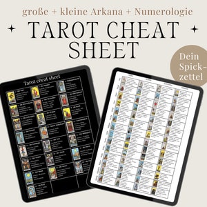 Tarot Cheat sheet deutsch, Nachschlagewerk, Buch, Lernen, Workbook, Kartenlegen, Tarot Hilfe, Worksheet, study sheet, Numerologie