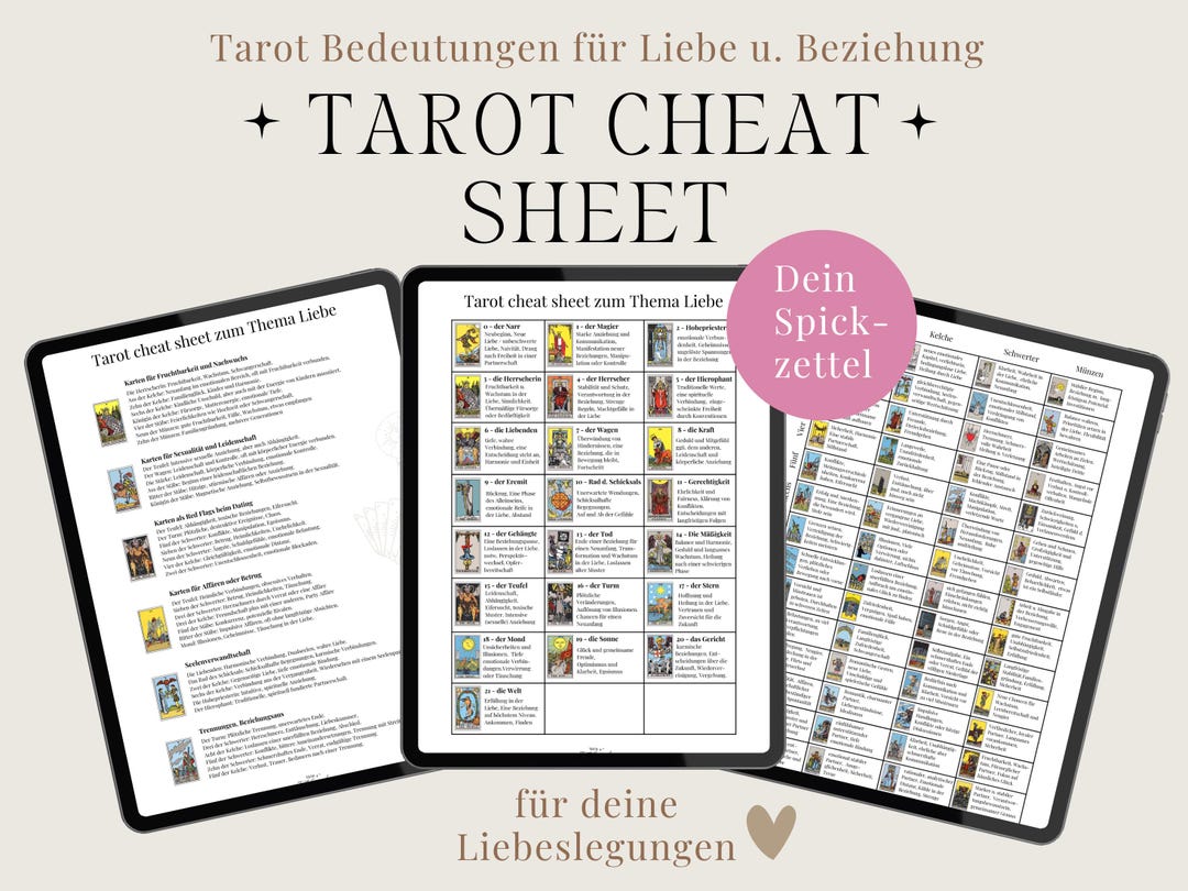 Tarot Cheat Sheet for Love and Relationships, Cheat Sheet German ...