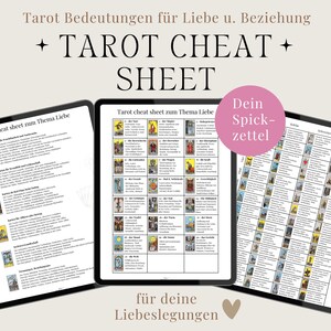 Tarotspiekbriefje voor liefde en relaties, spiekbriefje Duits, naslagwerk, kaarten leren lezen, tarothulp, leesinstructies, betekenis