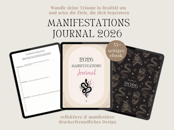 Manifestation Journal 2026 Deutsch – Jahresjournal für Dankbarkeit Klarheit Achtsamkeit Journal Vision Board Reflexion und Ziele Planer