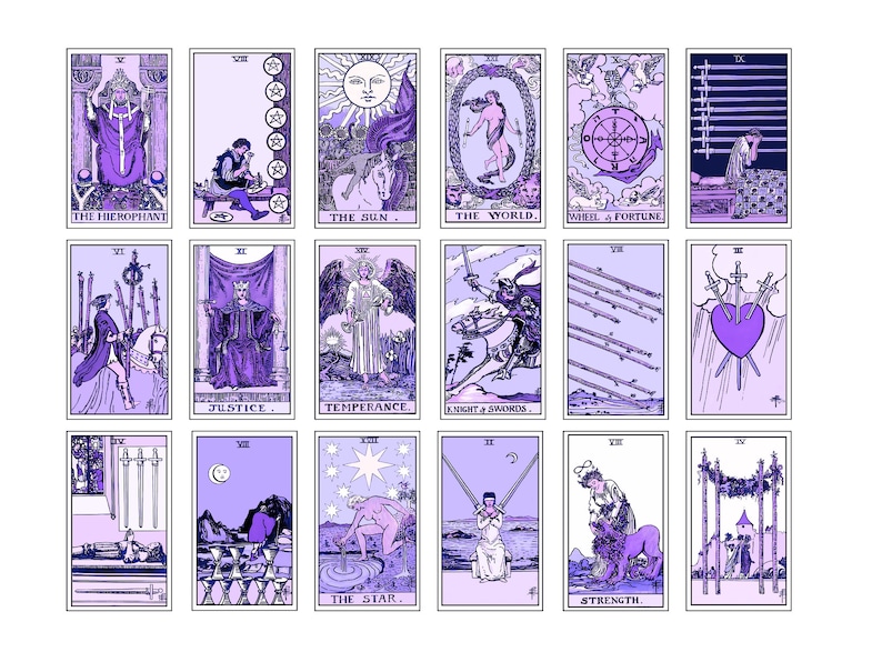 Printable Tarot Card Deck 78 Rider-waite-smith Purple Amethyst Tarot ...