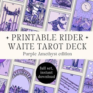 Afdrukbaar Rider Waite Smith Tarot Deck - Alle 78 kaarten in paars Tarotkaartendeck commercieel gebruik Vintage RWS Tarot Deck kleurrijk Downloaden