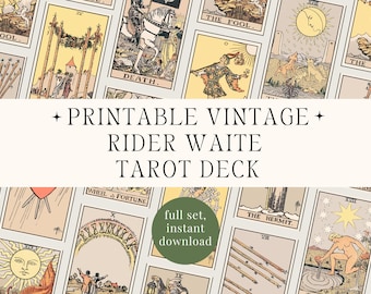 printable Tarot Card Deck 78 Rider-Waite-Smith Antique Vintage Tarot digital witchy printable stickers Tarot retro color deck commercial use