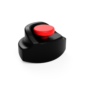 Peut inclure: Un bouton noir avec un dessus rouge. Le bouton est rond et présente une légère indentation au centre.