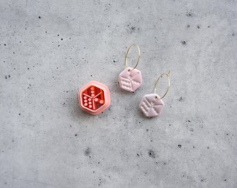 Dice Clay Cutter, Embossed D6 Pattern, Gaming Token Motif | PLA Polymer Tool | 20mm Stud Earrings