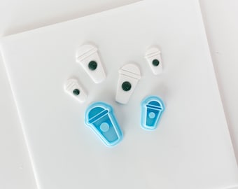 Iced Latte Clay Cutter, Coffee Cup Earring Studs (20mm, 30mm), Fall Pumpkin Spice Charms | PLA | Mini Dangle Sizes