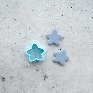 May include: Two blue star-shaped cookie cutters and two blue star-shaped fondant pieces on a gray textured surface.