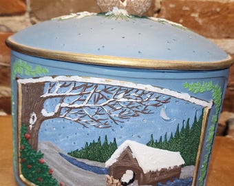 Vintage Ceramic Canister Night Light Covered Bridge Horse Pinecone AS IS nl9