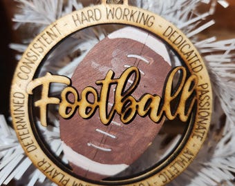 Wooden Football Car Charm for Rear-View Mirror or Ornament