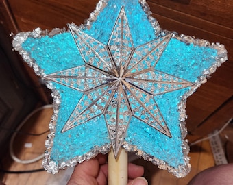 Tree Topper Vintage unique plastic star tree topper with reflector foil silver