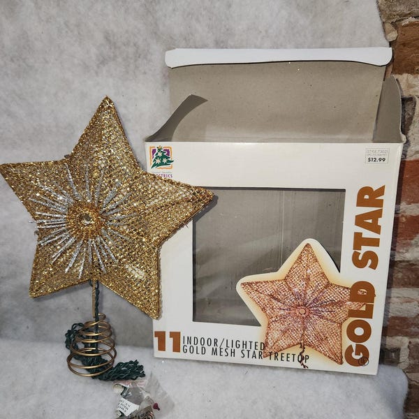 Adorno para copa de árbol vintage de 11 pulgadas de oro, malla dorada, 1995, Seasonal Specialties Co. Inc., para interior o exterior, tt910