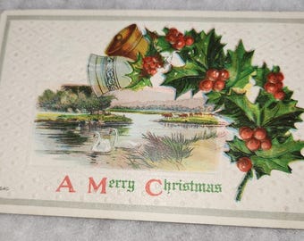 Antique Vintage Embossed Postcard A Merry Christmas postmarked 1911