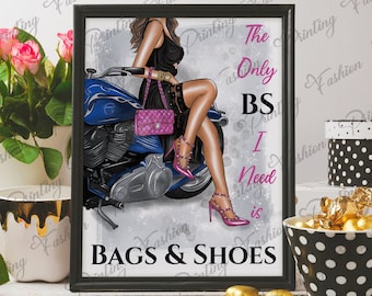Luxe Modeontwerper A4 Poster Print Hoge Hakken Illustratie Foto Foto Muur Home Glamour Beauty Decor Handtas Print