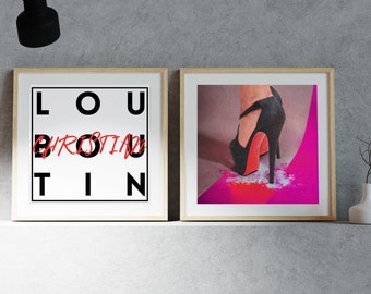 Louboutin Heels Poster Print 2 Piece Wall Art Luxury Designer Fashion Photography Sandals Picture Home Office Boutique Business  Decor