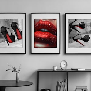 Louboutin Heels Poster Druck 3 Stück Wand Kunst Luxus Designer Modefotografie Lippen Kunstdruck High Heels Bild / Foto Wohnkultur Geschenk