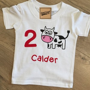 Barnyard Farm Themed Birthday Shirt; Cow and Pig Shirt - Customize for any name or age for free!