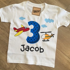 Plane and Helicopter Themed Birthday Shirt - Customize for any name or age for free!