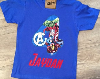 Super Hero 4th Birthday Shirt - customize for any name and age for free!