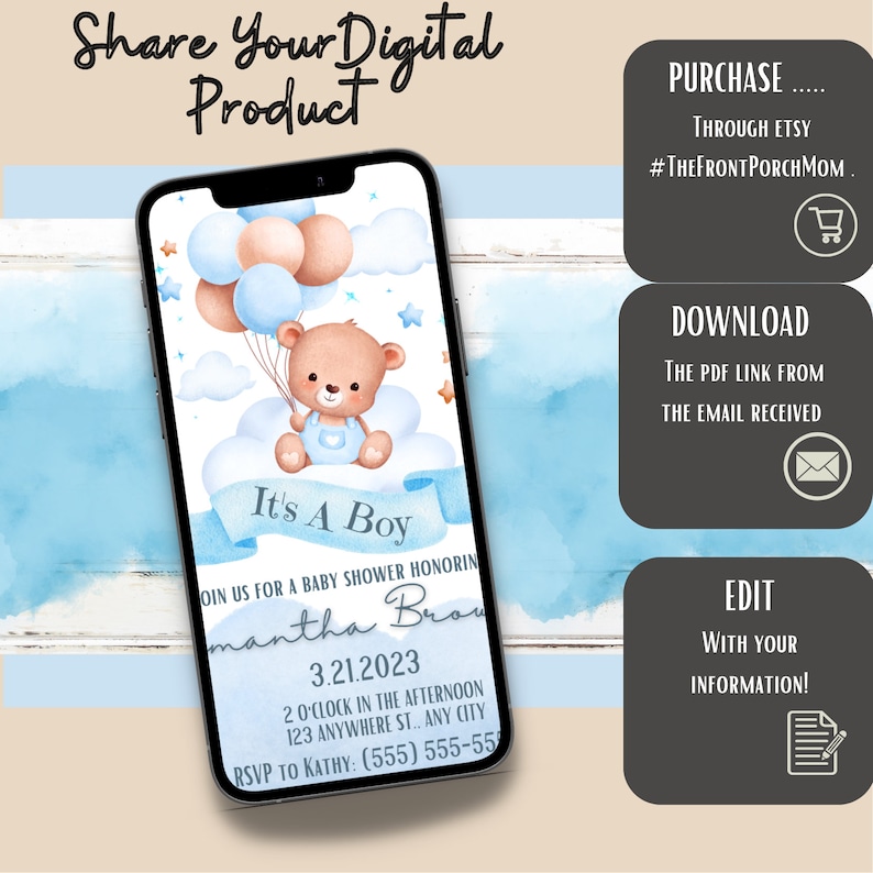 Editable Its A Boy Baby Shower Invitation Blue Balloons Clouds - Etsy
