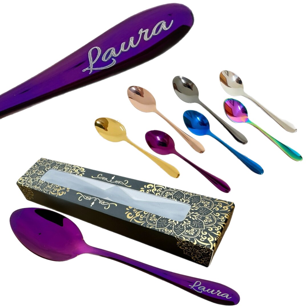 Spoon Writing Personalized Laser Engraved Stainless Steel Tea Spoon: Custom Text ...