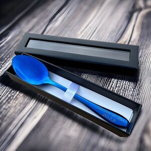 Personalised Tea Spoon Gift Heavy-Duty Metal Tea Spoon for Serving, Gifting, and Home Decor with Laser Engraved Signs on the Handles, Blue