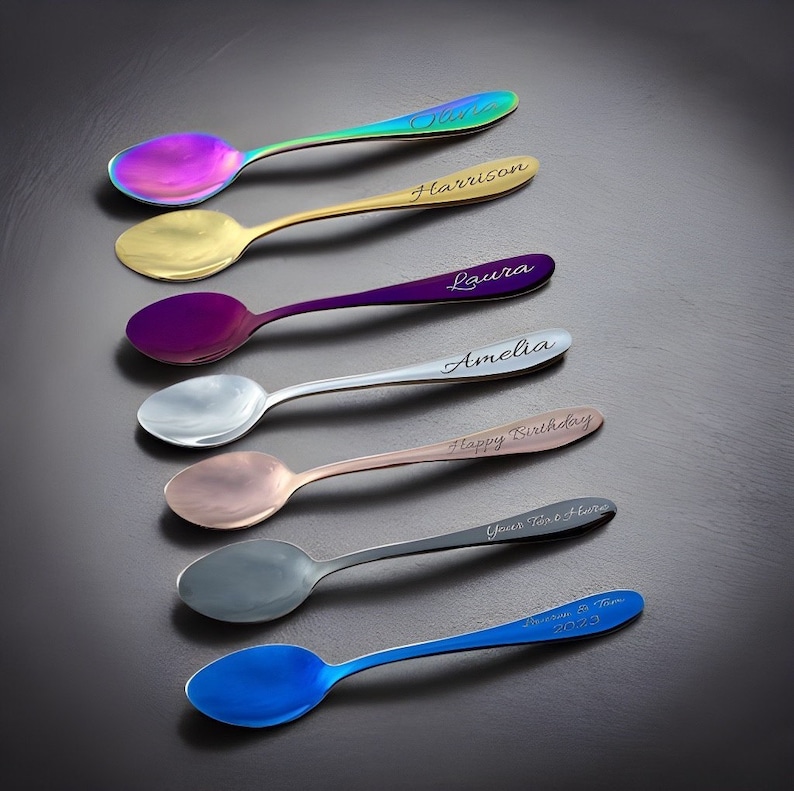 Personalised Tea Spoon Gift Heavy-Duty Metal Tea Spoon for Serving, Gifting, and Home Decor with Laser Engraved Signs on the Handles, image 10
