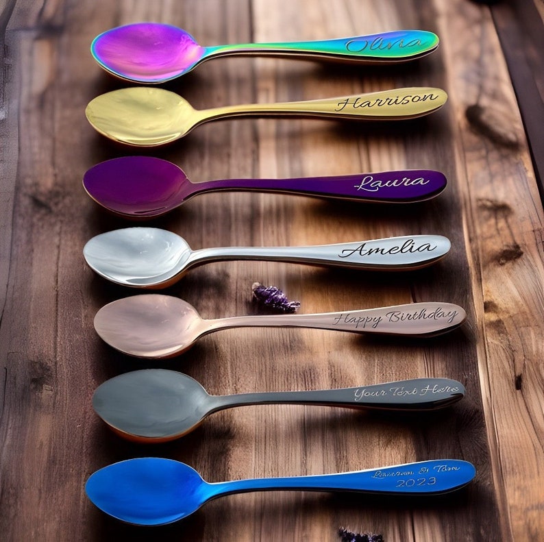 Personalised Tea Spoon Gift Heavy-Duty Metal Tea Spoon for Serving, Gifting, and Home Decor with Laser Engraved Signs on the Handles, image 9