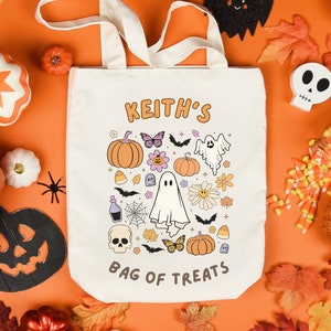 Trick or Treat bag, Halloween tote bag, Personalized trick or treat bag, Halloween Totes Custom Halloween Bag Ghost bag Halloween gifts