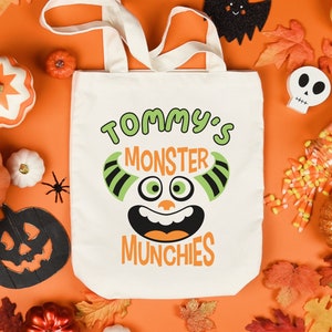 Trick or Treat bag, Halloween tote bag, Personalized trick or treat bag, Halloween Totes Custom Halloween Bag Monster Bag Halloween gifts